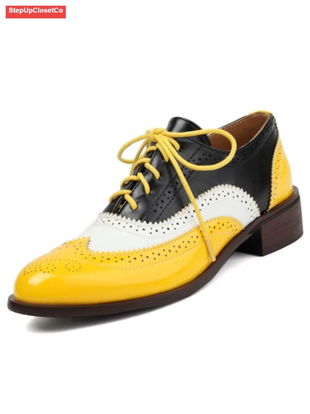 Patent Leather Perforated Lace-Up Oxfords Brogues Wingtip Derby Shoes